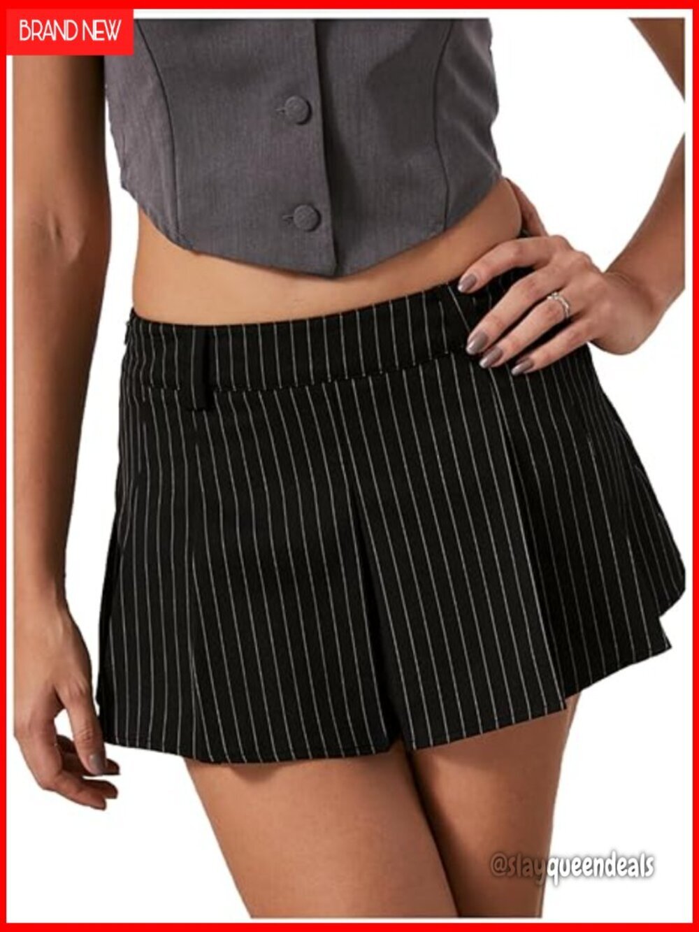 Striped Pleated Mini Skirt Low Waist Skater Style Y2K Trend